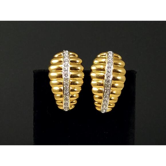 Vintage Nolan Miller Gold Plated Rhinestone Clip-On Earrings, 1980s Dynasty Era - Picture 10 of 10